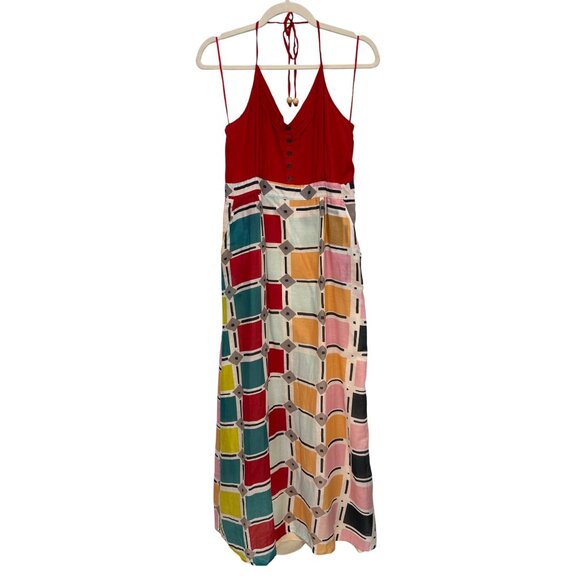 Kendall K Maxi Dress Size 8 Sleeveless Halter Neck Geometric Multi Art To Wear - Picture 1 of 7
